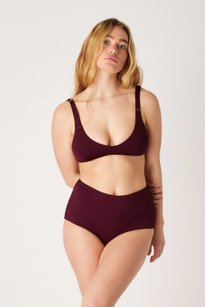 The High-Waisted Surf Bottom - Dark Cherry